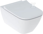 Zestaw wiszącej miski WC Smyle Square lejowa, B35.5 cm, H37.5 cm, T54 cm, ukryte mocowania, Rimfree, z deską sedesową, mocowanie od góry, z wypinanymi zawiasami, zachodząca pokrywa deski sedesowej, Duroplast