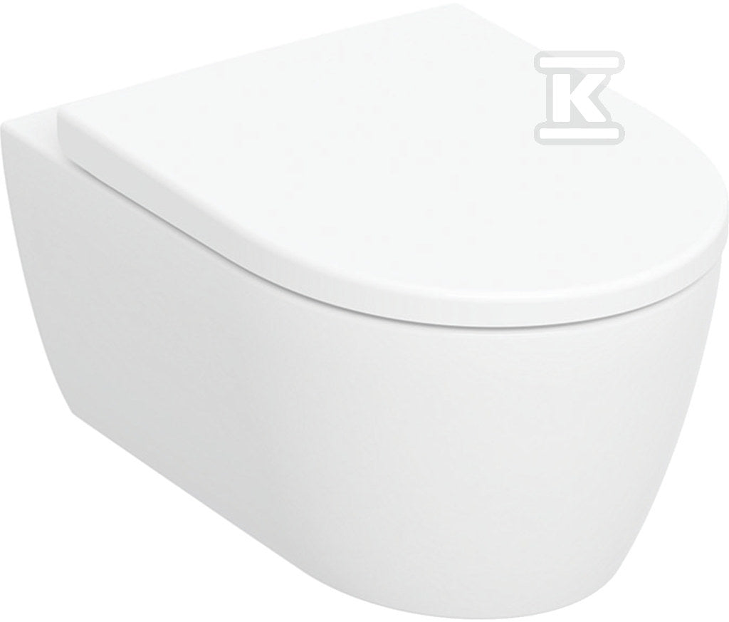 Zestaw wiszącej miski WC iCon, lejowa, B35.5 cm, H37.5 cm, T53 cm, ukryte mocowania, Rimfree, z deską sedesową, mocowanie od góry, wolne opadanie, z wypinanymi zawiasami