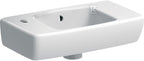 Umywalka kompaktowa Selnova Compact B45 cm, H14.5 cm, T25 cm, krótka, z powierzchnią odkładczą po prawej stronie, z przelewem, z otworem na baterię po lewej stronie