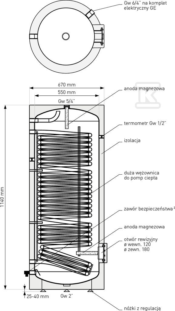 Wymiennik cwu z wężownicą spiralną, stojący SGW(S) Tower Grand 200L, poliuretan, skay, wężownica o pow. 2m