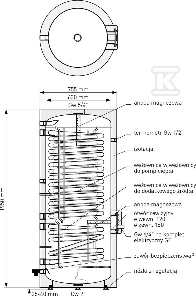 Wymiennik 500l MAXI PLUS SGW(S)B z dwoma wężownicami, emaliowany, twarda pianka poliuretanowa, skay, pionowy wolnostojący