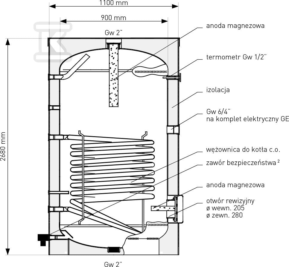 Wymiennik 1500L SGW(S) BIG TOWER emaliowany, wężownica spiralna rozbieralna miękka pianka poliuretanowa 100mm skay