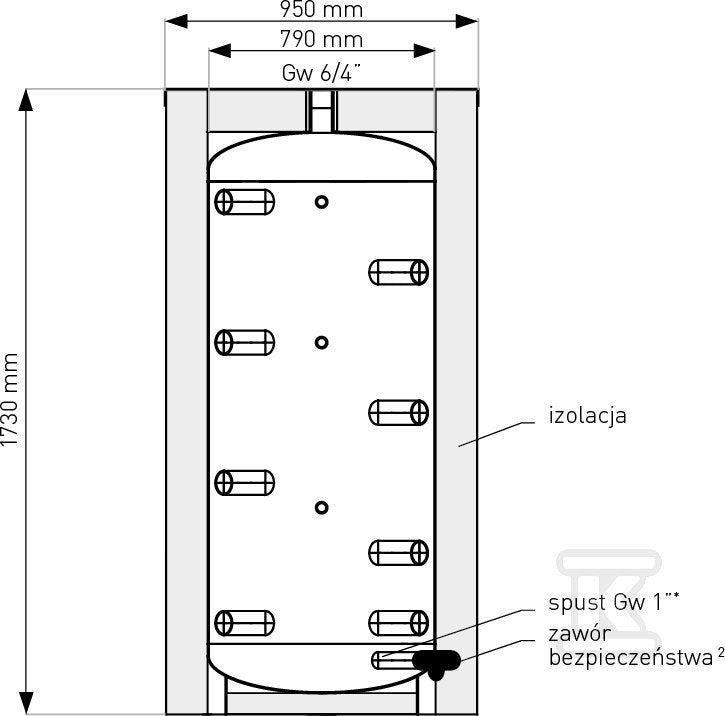 Zbiornik buforowy SG(B) czarny 800L, rozbieralna miękka pianka poliuretanowa 100mm, skay