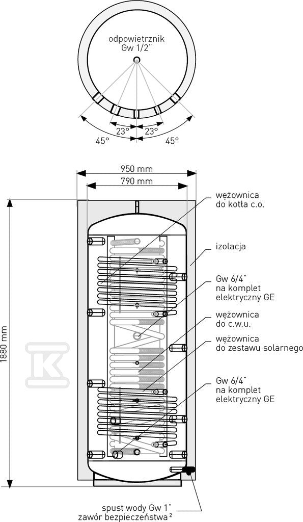 Akumulacyjny zbiornik warstwowy MULTI-INOX 800L wężownica inox do C.W.U. i 2 wężownice spiralne, rozbieralna pianka poliuretanowa 100mm, skay