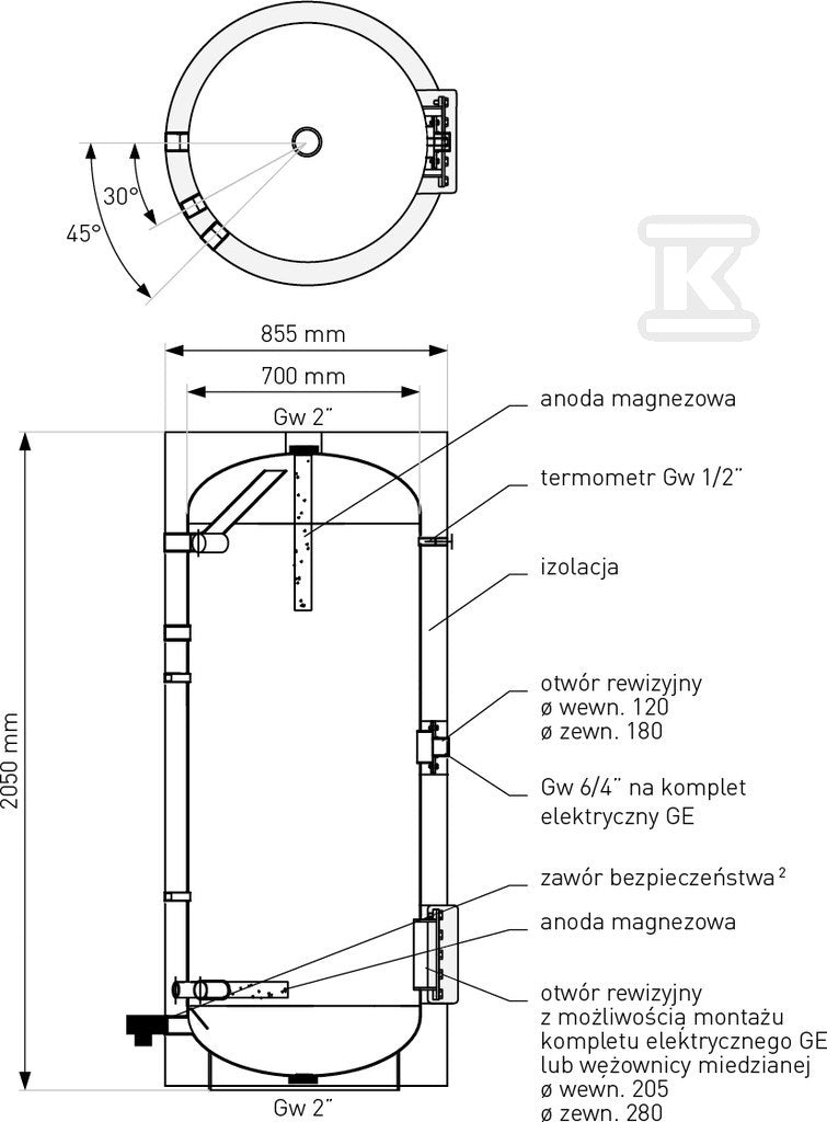 Zasobnik 705l SG(S) bez wężownicy, emaliowany, twarda pianka poliuretanowa, skay, pionowy wolnostojący
