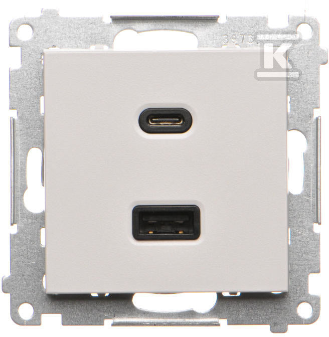 Ładowarka USB podwójna, C+A, 3,1A, 30W, jasnoszary mat, SIMON55