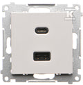 Ładowarka USB podwójna, C+A, 3,1A, 30W, jasnoszary mat, SIMON55