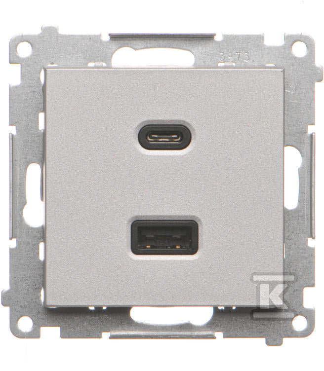 Ładowarka USB podwójna, C+A, 3,1A, 30W, aluminium mat, SIMON55