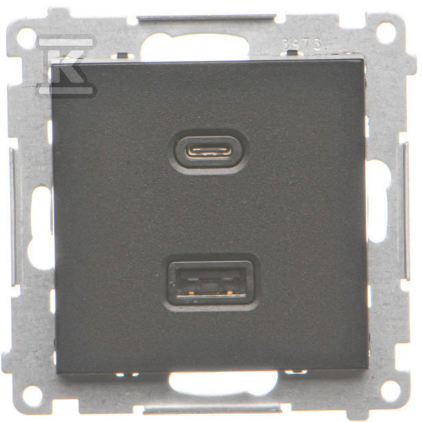 Ładowarka USB podwójna, C+A, 3,1A, 30W, czarny mat, SIMON55