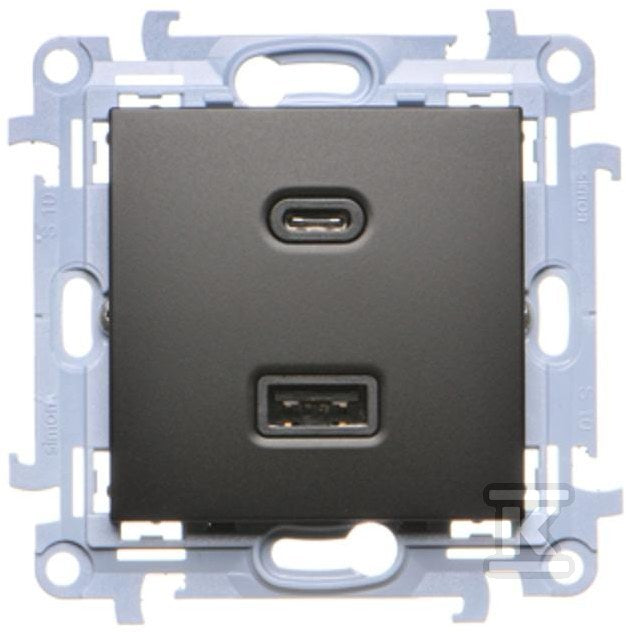 Ładowarka USB podwójna, C+A, 30W, czarny mat, SIMON10