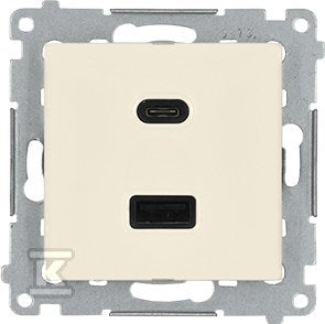 Ładowarka USB podwójna, C+A, kremowy, maksymalna moc ładowania:30W, SIMON54