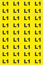 Tablica oznacznikowa samoprzylepna FAZA L1. NOZ Sztuka=arkusz, na 1 arkuszu znajduje się 36 naklejek.