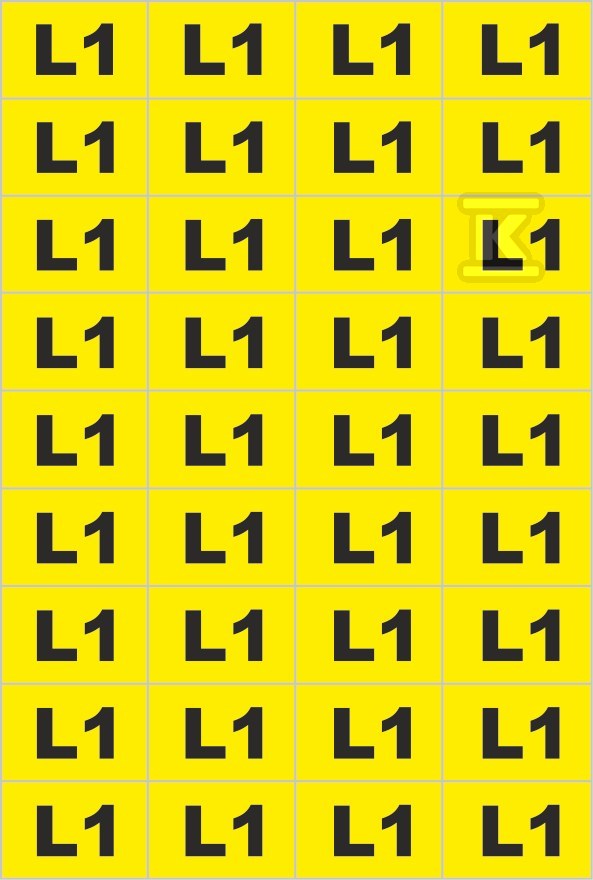 Tablica oznacznikowa samoprzylepna FAZA L1. NOZ Sztuka=arkusz, na 1 arkuszu znajduje się 36 naklejek.