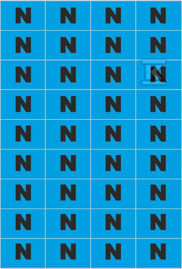 Tablica oznacznikowa samoprzylepna PRZEWÓD"O" NEUTRALNY. NOZ N Sztuka=arkusz, na 1 arkuszu znajduje się 36 naklejek.