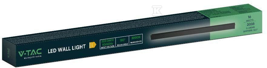 Oprawa Ścienna Elewacyjna LED Linia V-TAC 16W IP65 Czarna 100cm VT-1176 3000K 2035lm