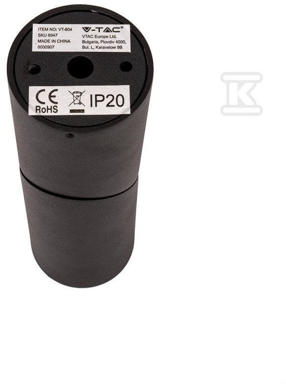 Oprawa V-TAC Aluminiowa GU10 Okrągła Natynkowa Tuba Czarna VT-804 3 Lata Gwarancji