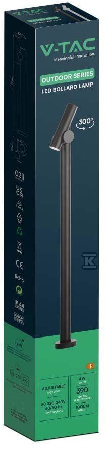 Słupek Ogrodowy V-TAC 4W LED 100CM Czarny IP44 VT-1187 4000K 390lm