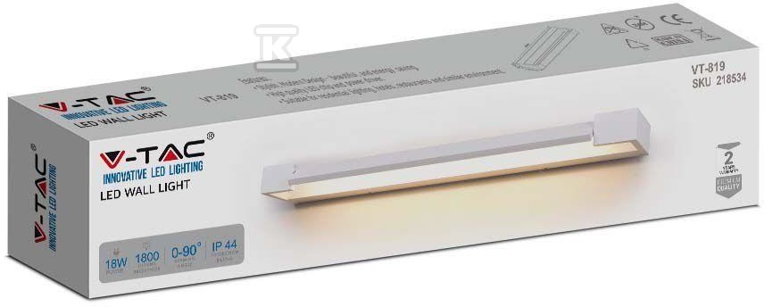 Kinkiet Ścienny Łazienka Lustro V-TAC 16W LED Biały IP44 VT-819-N 4000K 1800lm
