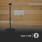Lampka Biurkowa Nocna V-TAC 3W LED 29cm Ładowanie USB Ściemnianie Czarna VT-1073 3000K-6000K 130lm