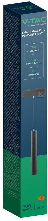 Oprawa Projektor Szynosystem SMART 48V V-TAC 8W LED CCT 30st SMART WiFi TRACKLIGHT Czarna VT-908D 2700K-6400K 700lm 3 Lata Gwarancji