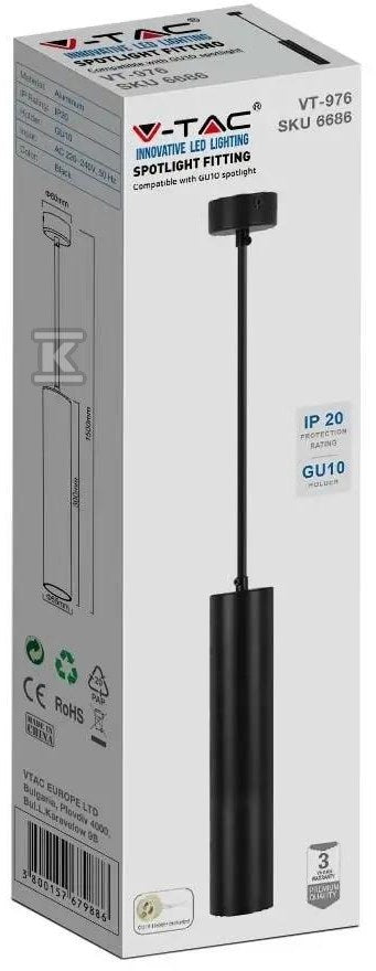 Oprawa Zwieszana V-TAC GU10 GU10 Czarny 55x300mm VT-976-300 3 Lata Gwarancji