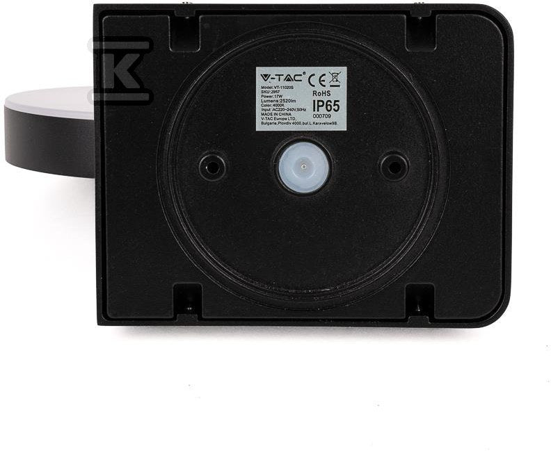 Projektor Oprawa Elewacyjna V-TAC 17W LED Czujnik Ruchu Okrągła Czarna IP65 VT-11020S 3000K 2520lm