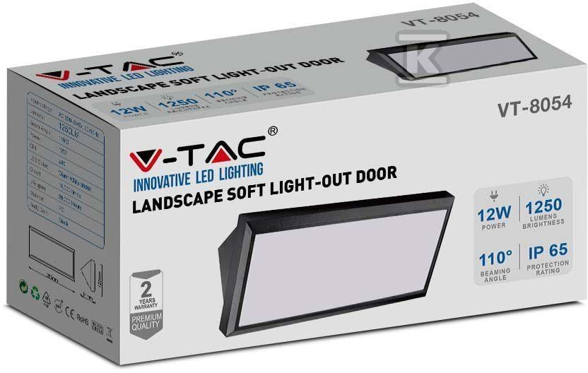 Oprawa Ścienna V-TAC 12W LED Ukośna Czarna IP65 VT-8054 6400K 1250lm