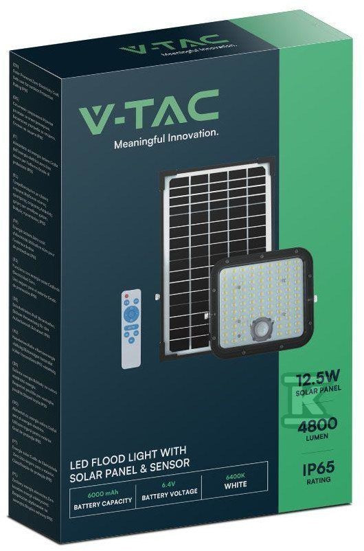 Projektor LED Solarny V-TAC 30W IP65, Pilot Timer, LiFePo 6.4V 6000mA Czarny VT-432 6400K 4800lm