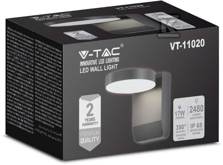 Projektor Oprawa Elewacyjna V-TAC 17W LED Okrągła Czarna IP65 VT-11020 3000K 2520lm