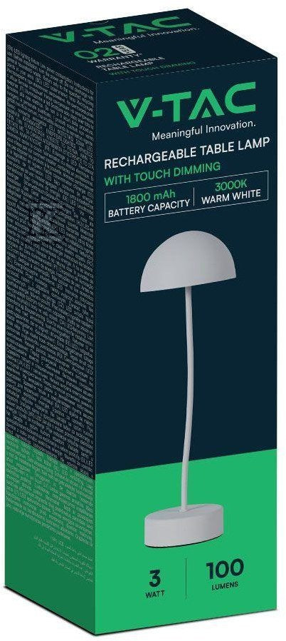 Lampka Biurkowa Nocna V-TAC 3W LED Ładowanie Ściemnianie Biała VT-7574 3000K 100lm