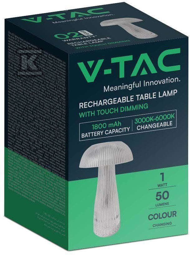 Lampka Biurkowa Nocna V-TAC 1W LED 25cm Ładowanie USB Ściemnianie Przezroczysta VT-1040 3000K-6000K 50lm