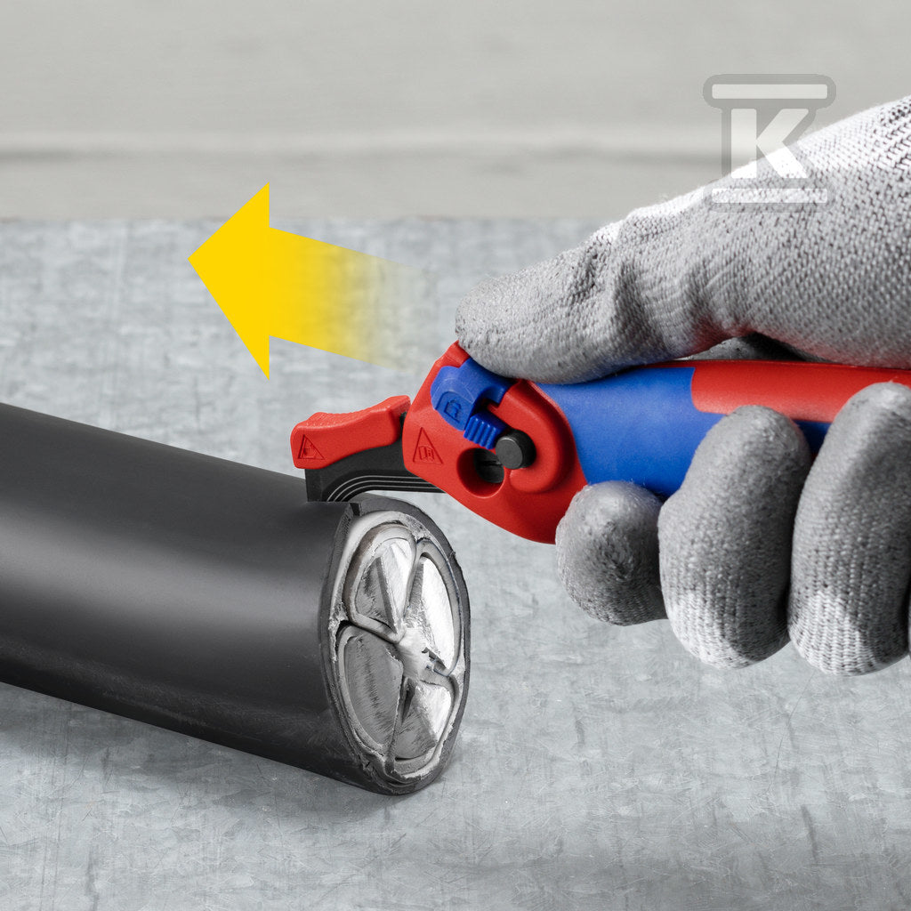 Nóż do ściągania izolacji ze stopką prowadzącą z wielokomponentowymi nasadkami 146 mm