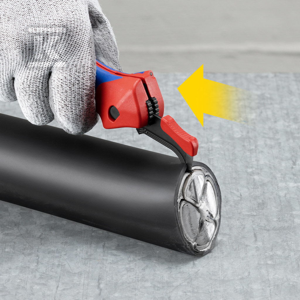 Nóż do ściągania izolacji ze stopką prowadzącą z wielokomponentowymi nasadkami 146 mm