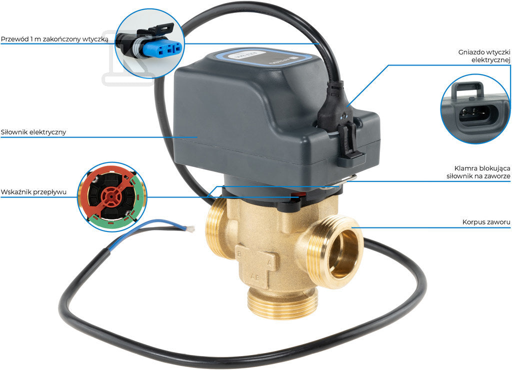 Zawór strefowy 3-drogowy AZV 844, DN25, G1 1/4", Kvs 11, 230 V AC, AB-B