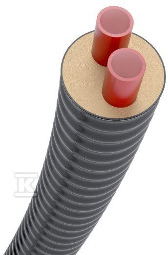 Rura preizolowana CALPEX DUO 40+25x126: rura Pex-a 40x5.5+25x3.5mm, d126mm, 10 bar, 95st.C, podwójna, ilozacja cieplna z pianki PUR, z karbowanym płaszczem zewnętrznym LLDPE