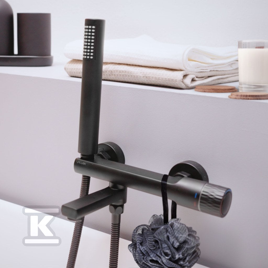 DECOR BLACK Bateria wannowa ścienna z akcesoriami