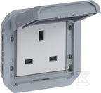 Gniazdo pojedyncze z uziemieniem standard brytyjski 2P+Z, zaciski śrubowe, mechanizm 13A-250V~ - szare, NOWE PLEXO 55