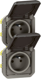 Gniazdo podwójne z uziemieniem 2x2P+Z, pioNOWE, mechanizm 16A-250 V~- antracyt, NOWE PLEXO 55