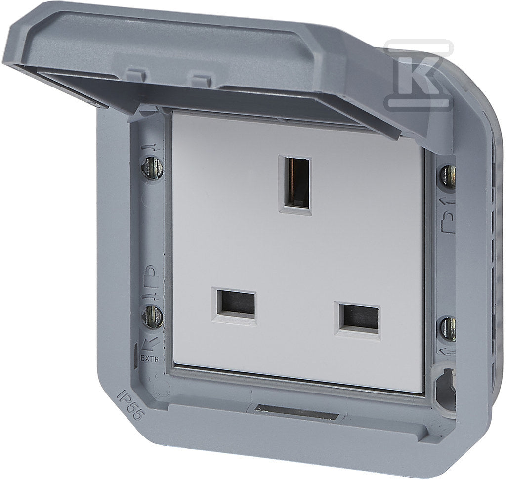 Gniazdo pojedyncze z uziemieniem standard brytyjski 2P+Z, zaciski śrubowe, mechanizm 13A-250V~ - szare, NOWE PLEXO 55