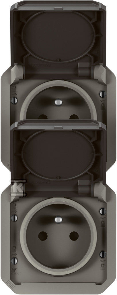 Gniazdo podwójne z uziemieniem 2x2P+Z, pioNOWE, mechanizm 16A-250 V~- antracyt, NOWE PLEXO 55