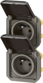 Gniazdo podwójne z uziemieniem 2x2P+Z, pioNOWE, mechanizm 16A-250 V~- antracyt, NOWE PLEXO 55