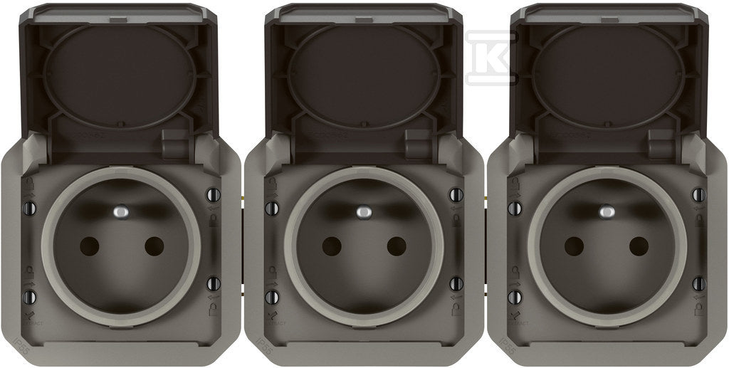Gniazdo potrójne z uziemieniem 3x2P+Z, poziome, mechanizm 16 A - 250 V~- antracyt, NOWE PLEXO 55
