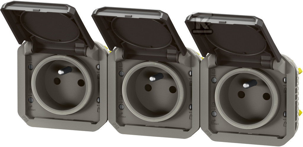 Gniazdo potrójne z uziemieniem 3x2P+Z, poziome, mechanizm 16 A - 250 V~- antracyt, NOWE PLEXO 55