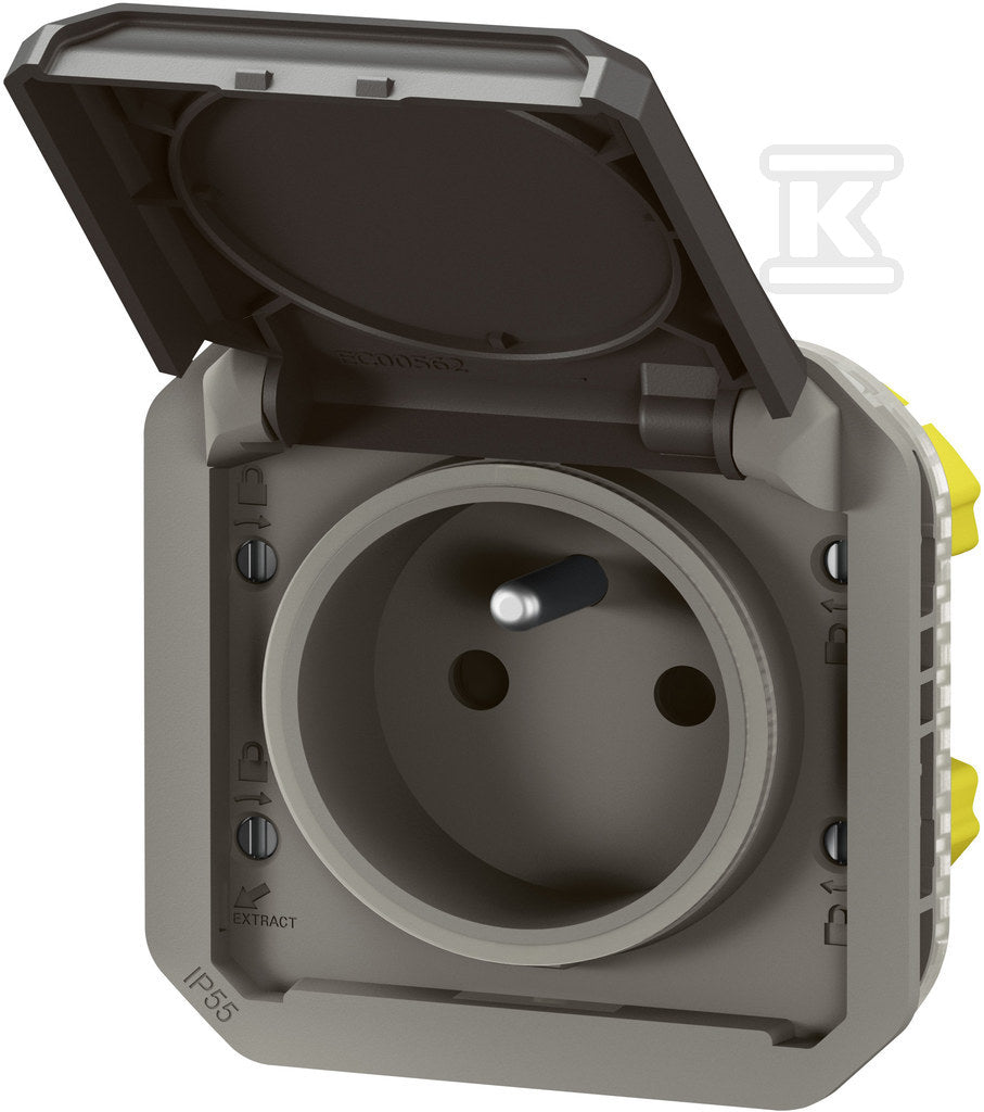 Gniazdo pojedyncze z uziemieniem 2P+Z, zaciski automatyczne, mechanizm 16A-250V~- antracyt, NOWE PLEXO 55