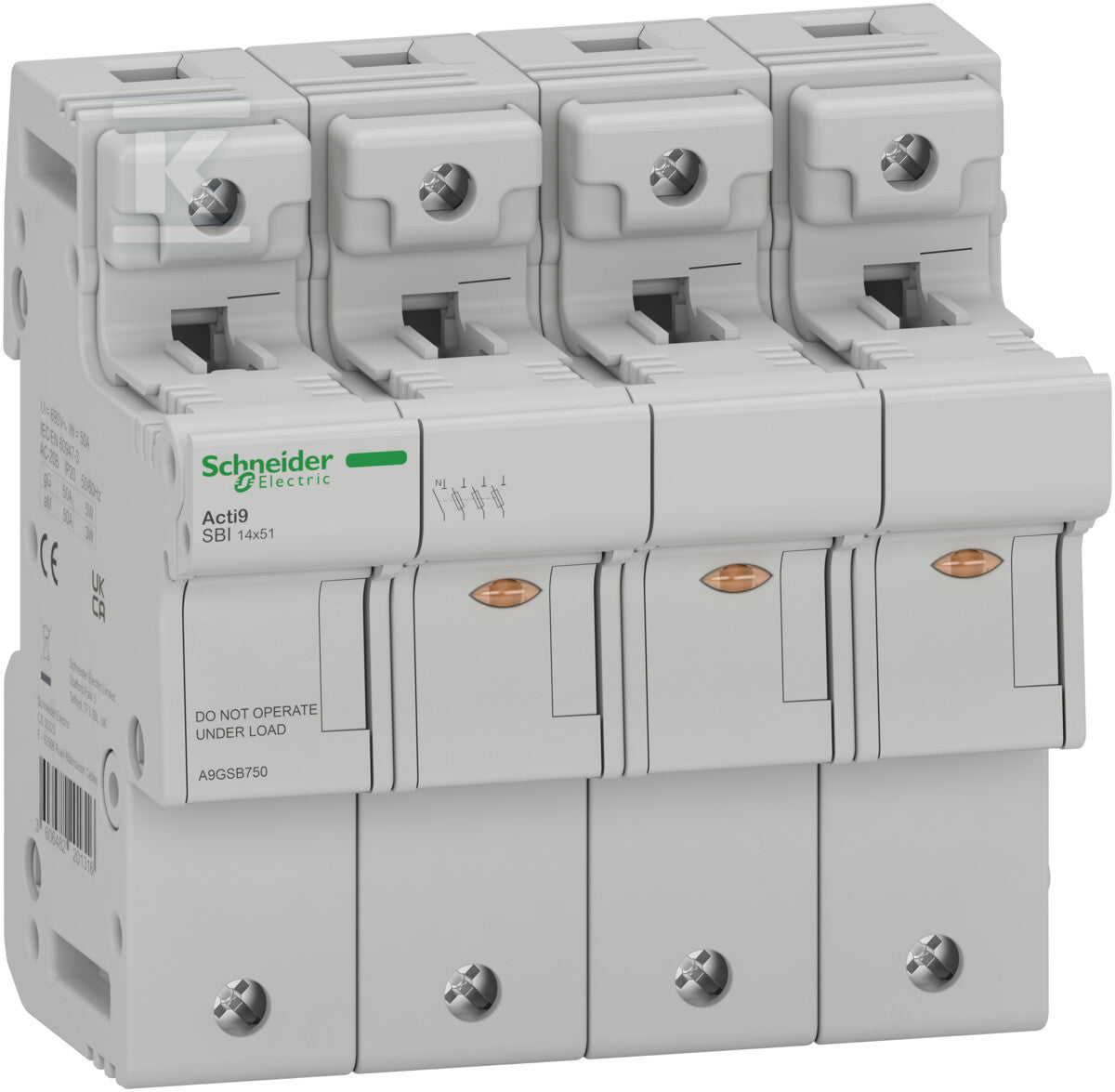 Podstawa bezpiecznikowa, Acti9 SBI, 3P+N, 50A, rozmiar wkładki 14 x 51 mm, SBI-50-3N