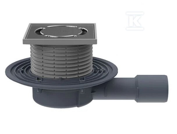 Wpust stropowy DN40/50 poziomy niski z syfonem antyzapachowym i przeciwcofkowym PrimusBlue oraz ramką z tworzywa i rusztem nierdzewnym 123x123/115x115mm