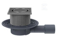 Wpust stropowy DN40/50 poziomy niski z syfonem antyzapachowym i przeciwcofkowym PrimusBlue oraz ramką z tworzywa i rusztem nierdzewnym 123x123/115x115mm