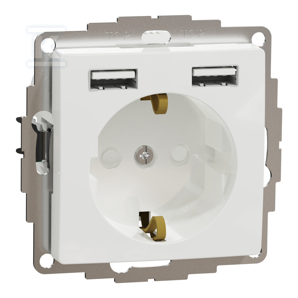 Gniazdo schuko z USB A+A 2,4A, biały SEDNA DESIGN