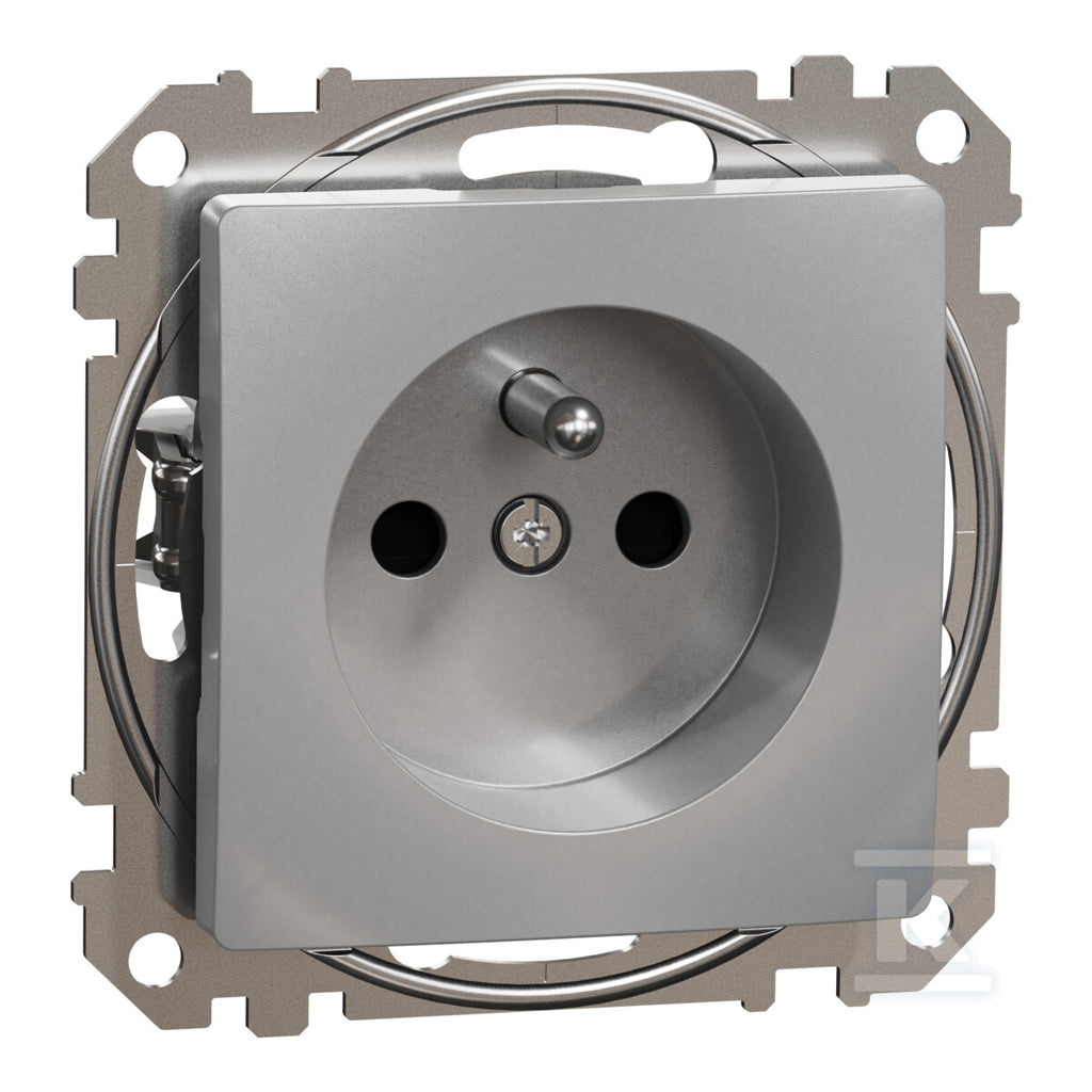 Gniazdo pojedyncze z uziemieniem, 2P+PE z przesłonami (zaciski bezgwintowe), srebrne aluminium SEDNA DESIGN