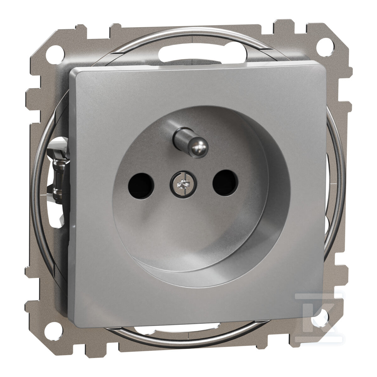 Gniazdo pojedyncze z uziemieniem, 2P+PE z przesłonami (zaciski bezgwintowe), srebrne aluminium SEDNA DESIGN